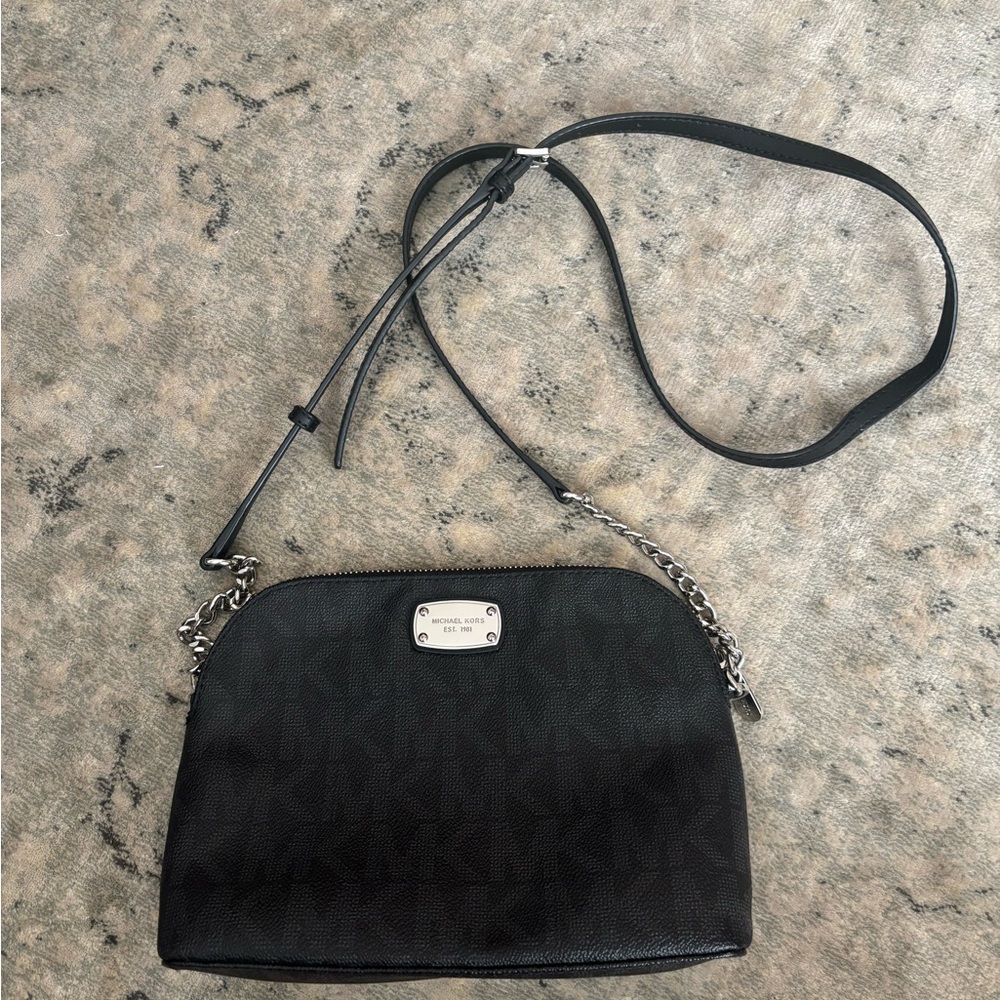 Michael Kors Black Crossbody Bag with Silver Accents